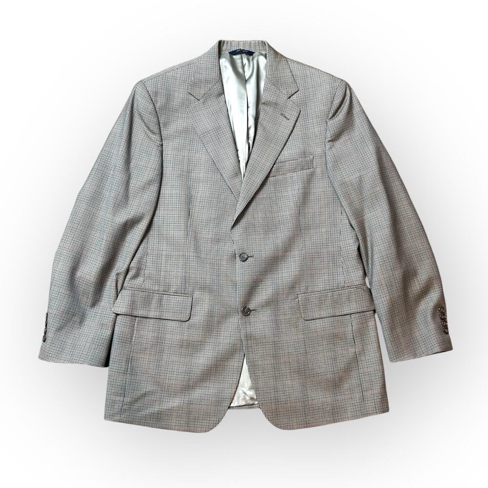 Brooks Brothers Houndstooth Worsted Wool Blue/Brown Blazer 2 Button Sz. 39 R